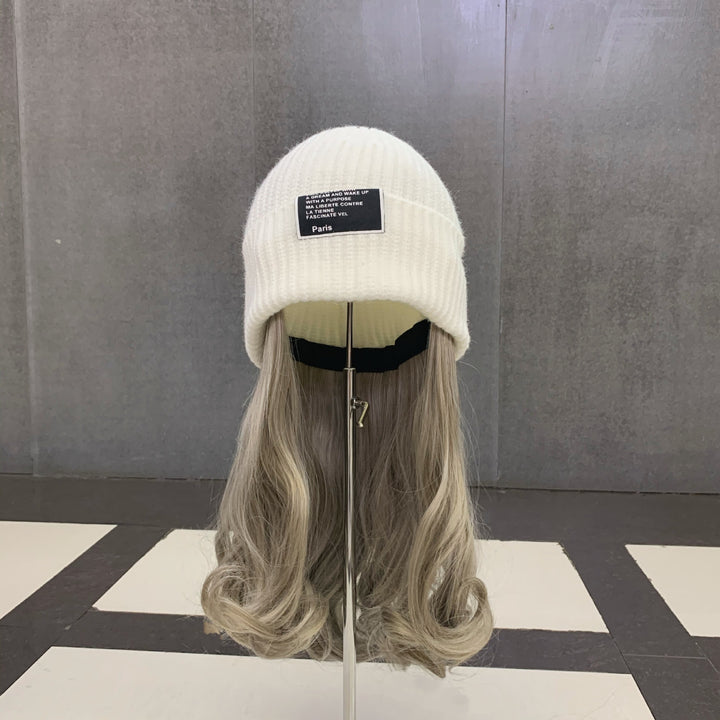 Autumn And Winter Curly Hair Knitted Hat Wig-Women's Outerwear 2023-Zishirts