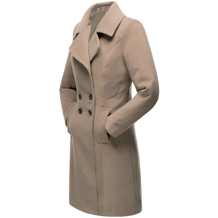 Long Woolen Women's Coat Indoor And Outdoor Casual Jacket Double Breasted-Jackets-Zishirts