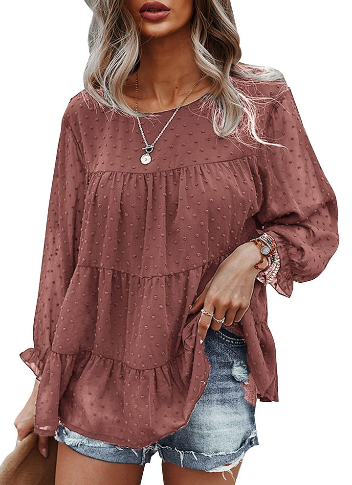 Loose Chiffon Shirt Round Neck Ruffle Top-Women's Outerwear 2023-Zishirts