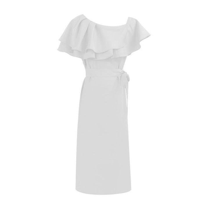 Women's Elegant Lady Oblique Shoulder Ruffles Dress-Lady Dresses-Zishirts