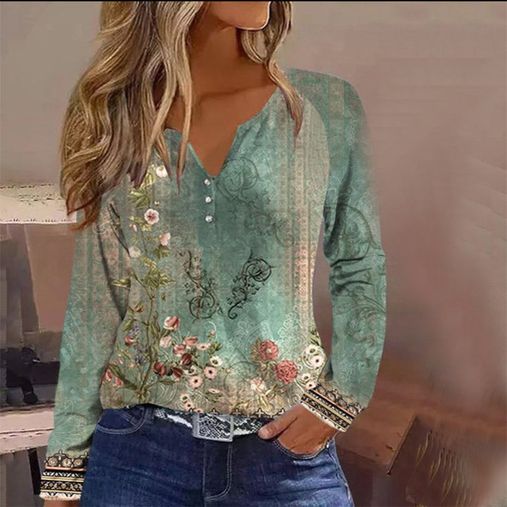 Casual Printed Long-sleeved T-shirt Top-Blouses & Shirts-Zishirts