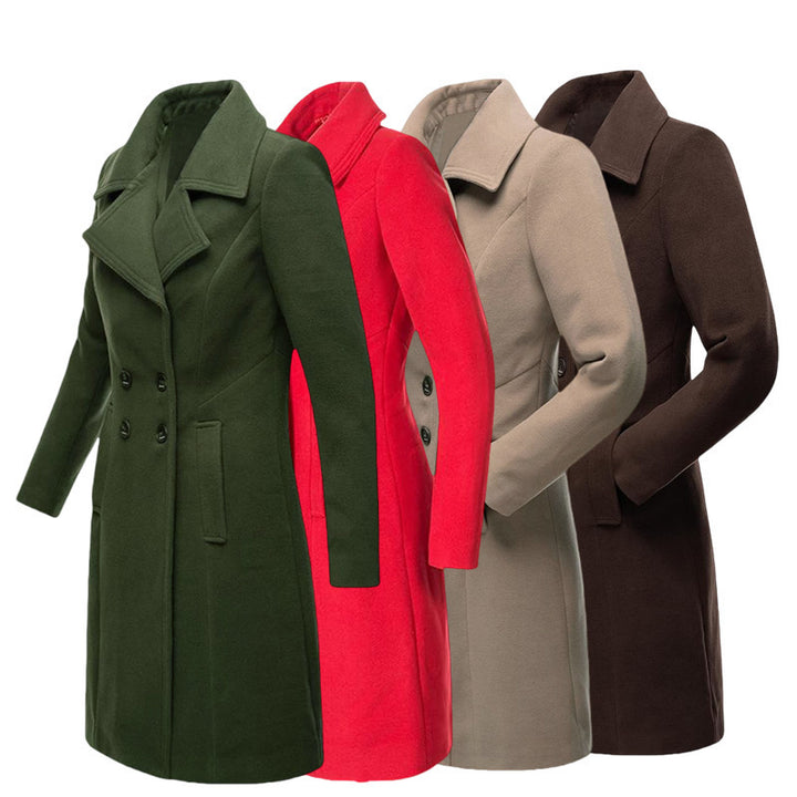 Long Woolen Women's Coat Indoor And Outdoor Casual Jacket Double Breasted-Jackets-Zishirts