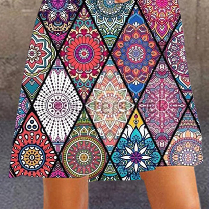 Summer New Round Neck Printed Casual Ultra-short Dress-Lady Dresses-Zishirts
