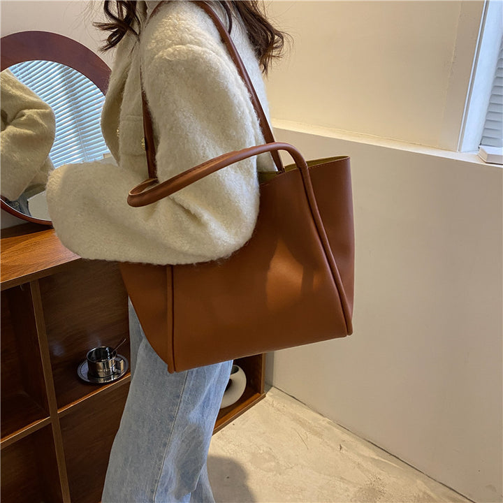 Casual Large Capacity Tote Bags For Women Fashion Solid Color Shopping Shoulder Bag With Wallet Ladies Handbag-Women's Bags-Zishirts