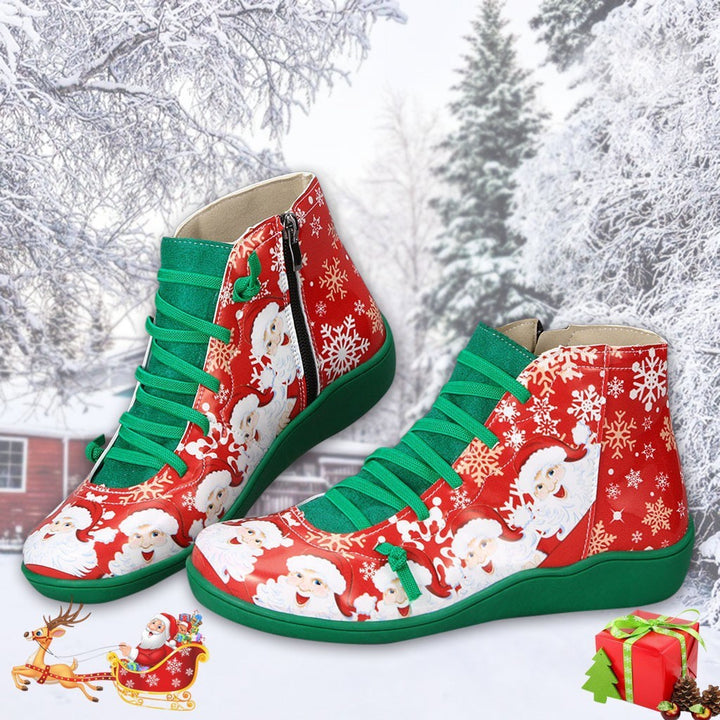 Women's Fashion Casual Christmas Flat Ankle Boots-Womens Footwear-Zishirts