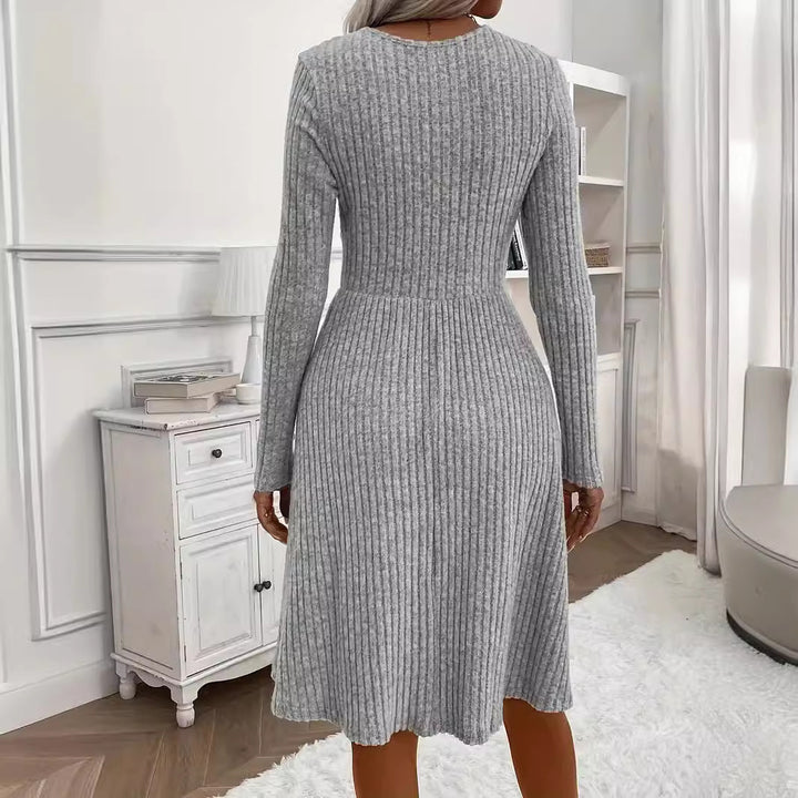 Fashion Temperament Pure Color Stitching Dress Sweater-Lady Dresses-Zishirts