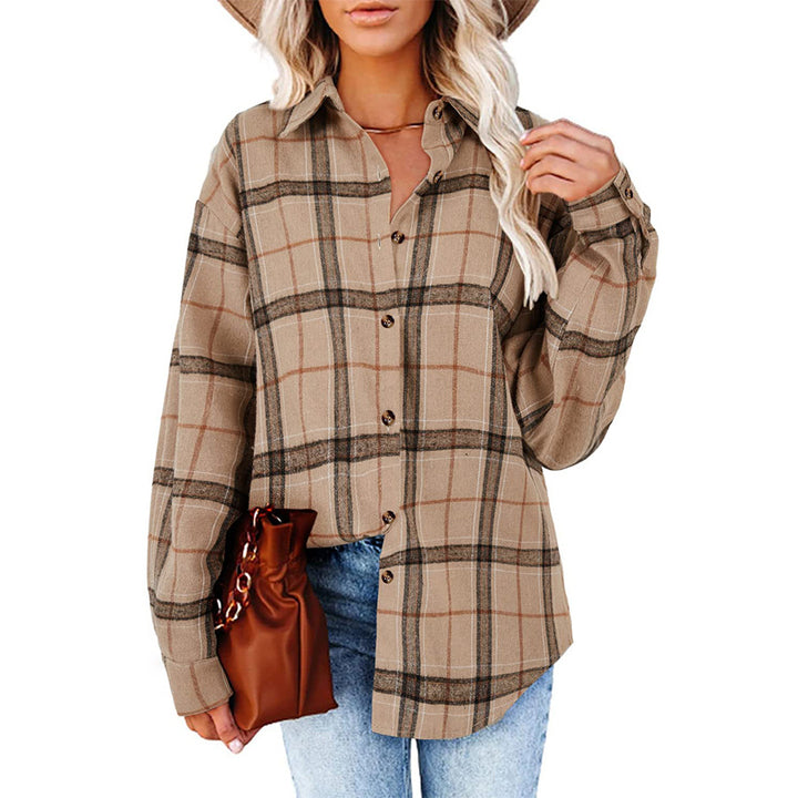 Women's New Casual Loose Boyfriend Plaid Shirt-Blouses & Shirts-Zishirts