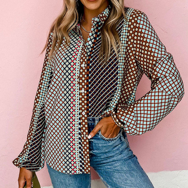 Autumn New Loose Printed Shirt European And American Leisure Commuter's All-matching Button Long Sleeve-Blouses & Shirts-Zishirts