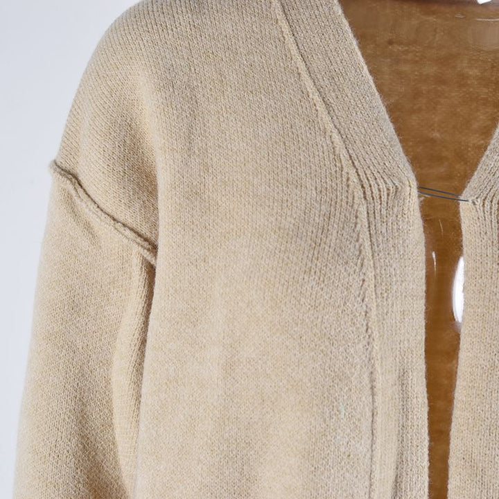 Knitted Solid Color Pocket Mid-length Sweater Coat-Sweaters-Zishirts