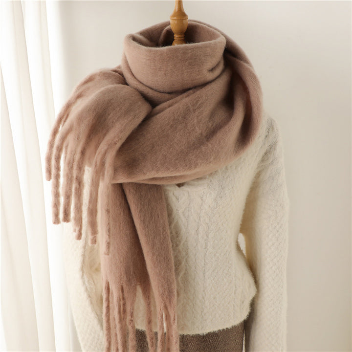 Solid Color Versatile Winter Warm Extended Tassel Scarf-Scarves & Wraps-Zishirts