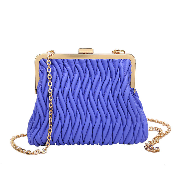 Chain Shoulder Texture Lock Pleated Handbag-Women's Bags-Zishirts