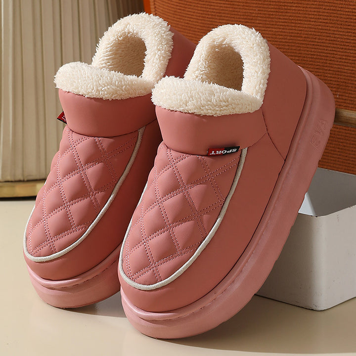 Winter Plush Cotton Shoes Warm Thick-bottom Waterproof Home Slippers All-match Indoor Outdoor Garden Shoes For Women-Womens Footwear-Zishirts