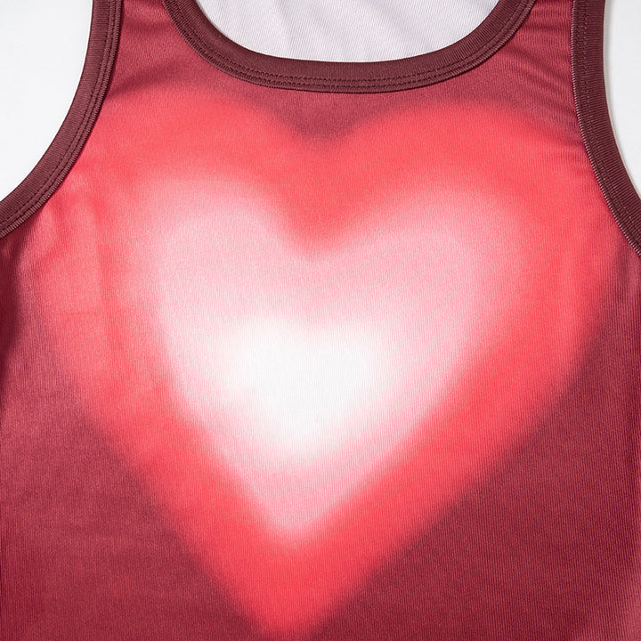 Cute Heart Printing Sleeveless Vest Bare Midriff Slim Fit All-matching Sleeveless Shirt-Blouses & Shirts-Zishirts