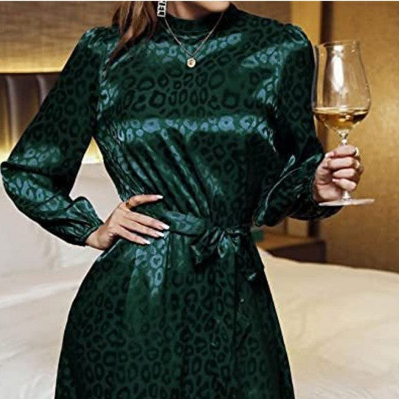 Women's Faux Satin Long Sleeve Mini Dress-Women's Outerwear 2023-Zishirts