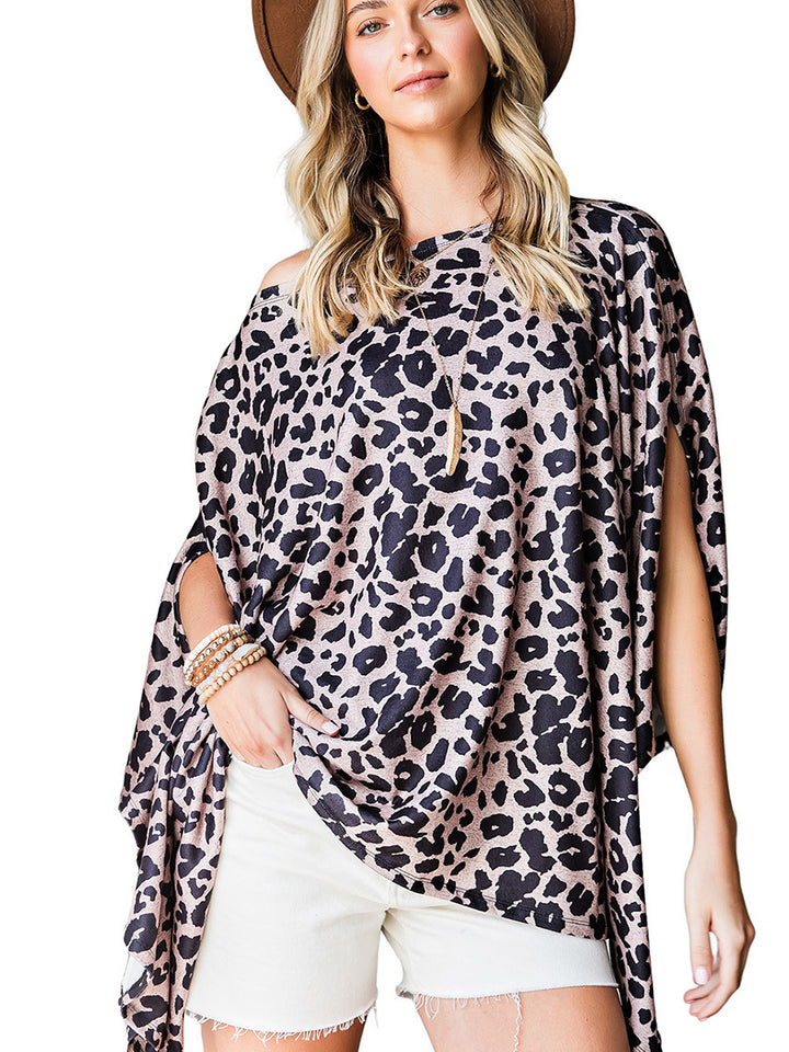 Leopard Print Loose Top Women's Mid-length Short Sleeve T-shirt-Blouses & Shirts-Zishirts