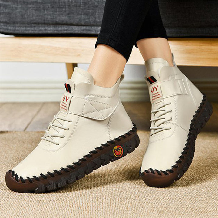 Women Snow Boots Winter Warm Lace Up Plush Ankle Boots With Sewing Thread Design New Waterproof Non-slip Platform Cozy Shoes-Womens Footwear-Zishirts