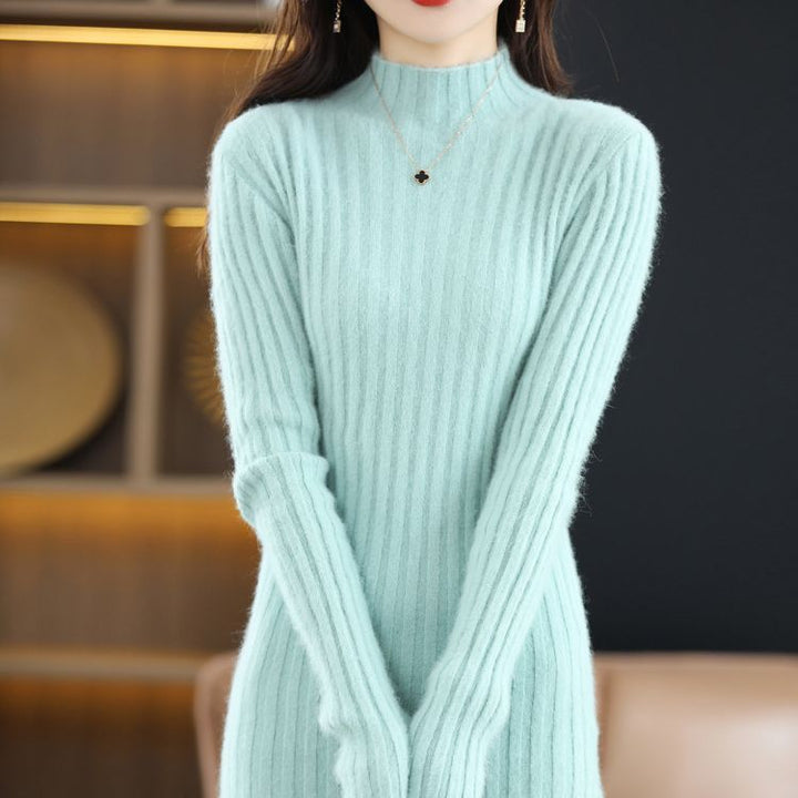 Autumn And Winter Artificial Mink Cashmere Sweater Women's Half Turtleneck Slim Fit Slimming-Womens 2024 March-Zishirts