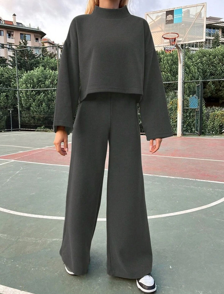 Casual Laid-back Style Knitted Long-sleeved Top Loose Comfortable Trousers Suit-Suits & Sets-Zishirts