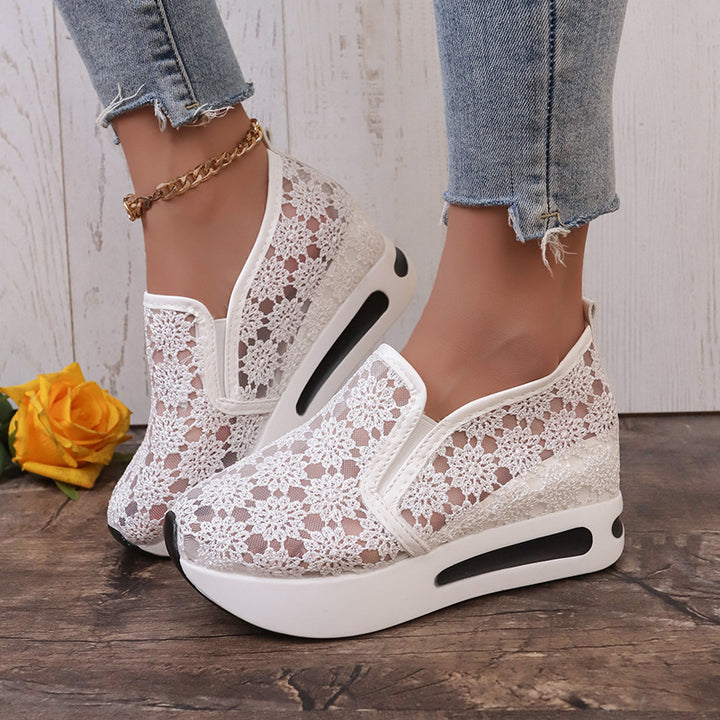 Lace Mesh Shoes Women Flats Inner Heightened Platform Casual Shoes-Womens Footwear-Zishirts