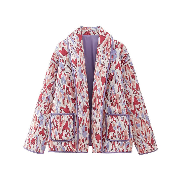 Warm Lapel Print Quilted Jacket-Jackets-Zishirts