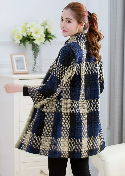 Woolen New Slim-fit Mid-length 34 Sleeve Stand Collar Thick Flower Woolen Coat-Jackets-Zishirts