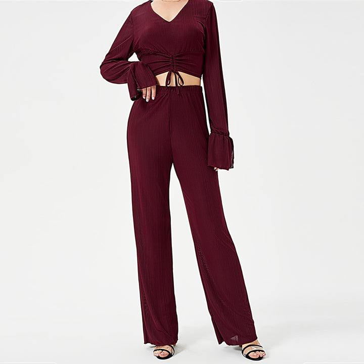 Two Piece Pants Set Long Sleeve Top-Suits & Sets-Zishirts