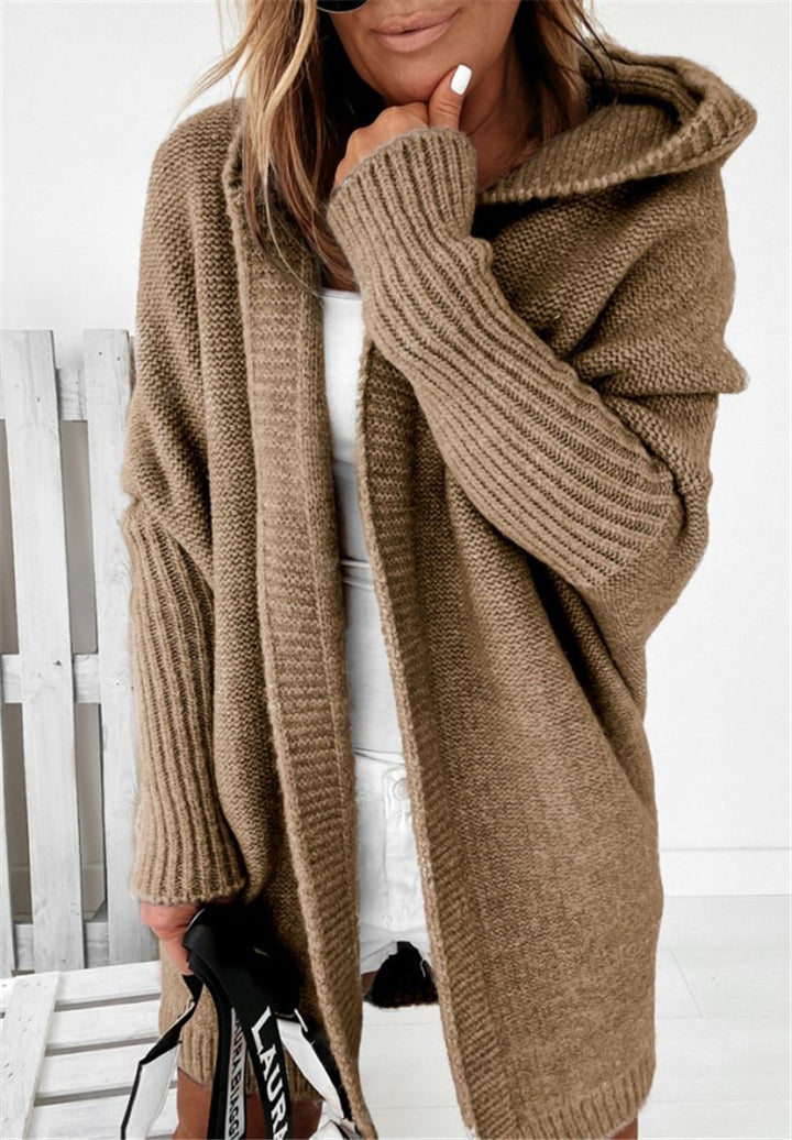 Fashion Bat Sleeve Hooded Cardigan Oversized Loose Temperament Solid Color Sweater Womens Clothing-Jackets-Zishirts