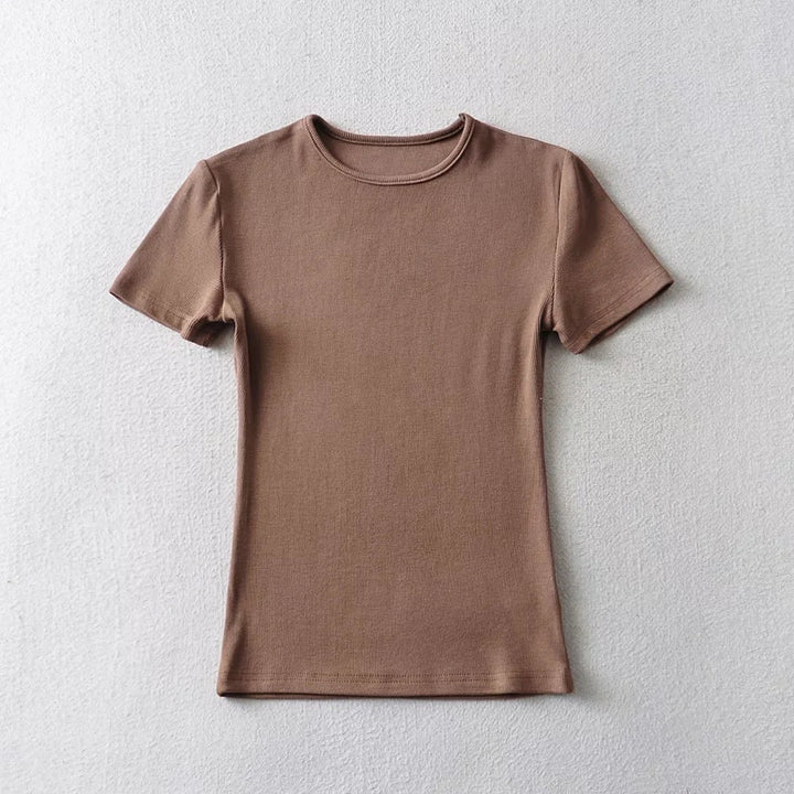 Women's Solid Color Round Neck Pullover Short Sleeve T-shirt-Womens 2024 March-Zishirts