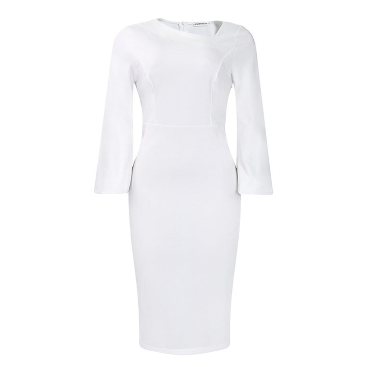 Women's Fashion Personality Diagonal Collar Temperament Dress-Lady Dresses-Zishirts