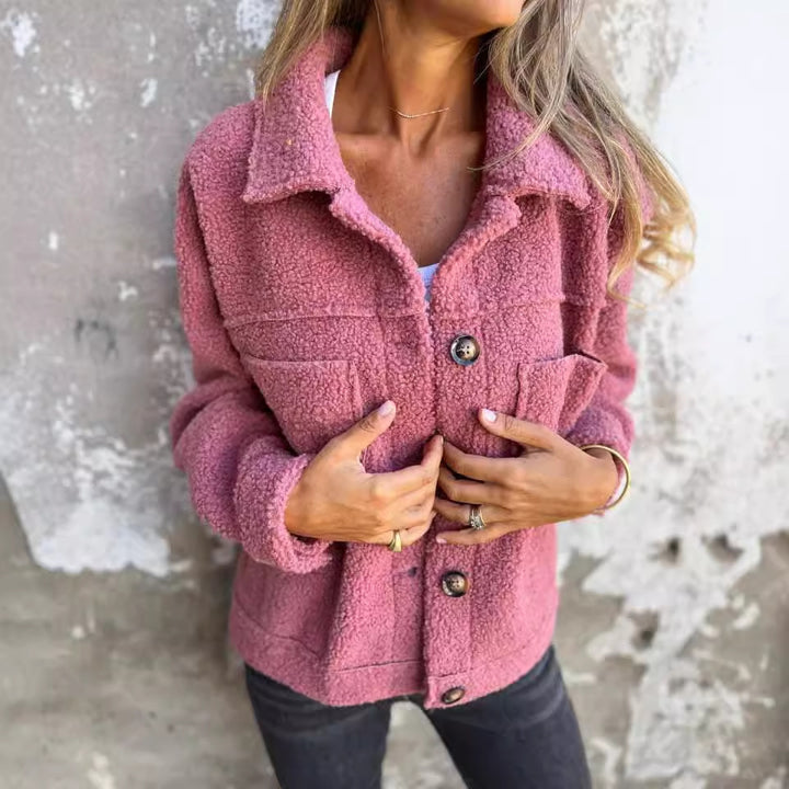 Women's Lapel Single Breasted Lamb Wool Coat-Jackets-Zishirts