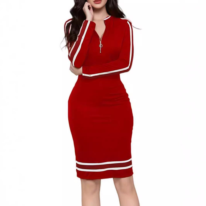 European And American Long Sleeve Zipper Casual Dress Women-Lady Dresses-Zishirts