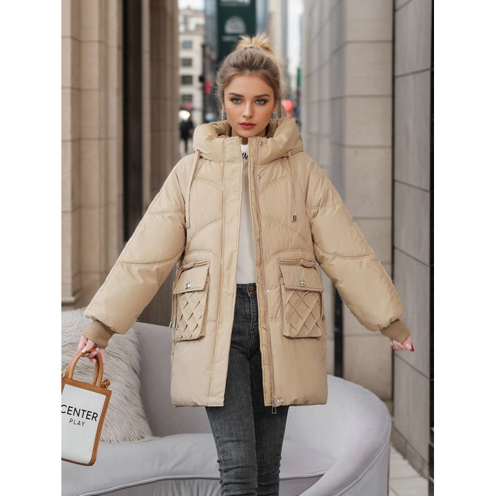 Winter Warm Hooded Coat With Pockets Fashion Solid Color Thicken Straight Cotton Jacket For Women Outerwear Clothing-Jackets-Zishirts