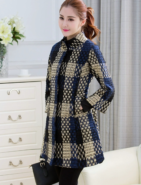 Woolen New Slim-fit Mid-length 34 Sleeve Stand Collar Thick Flower Woolen Coat-Jackets-Zishirts