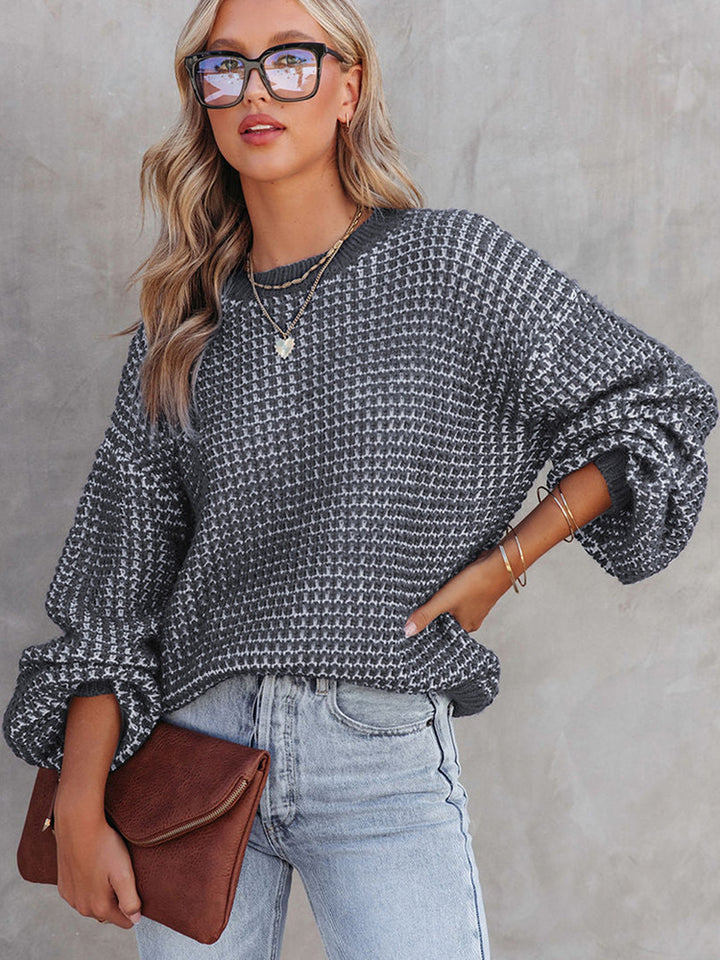 Women's Solid Color Round Neck Off-shoulder Sweater-Sweaters-Zishirts