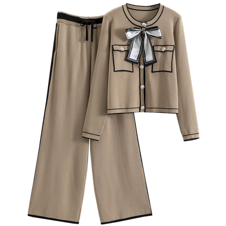 Women's Fashion Business Knitted Cardigan Wide-leg Pants Two-piece Set-Suits & Sets-Zishirts