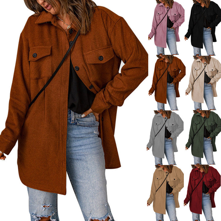 Women's Corduroy Solid Color Single Breasted Casual Lapel Woolen Jacket-Jackets-Zishirts