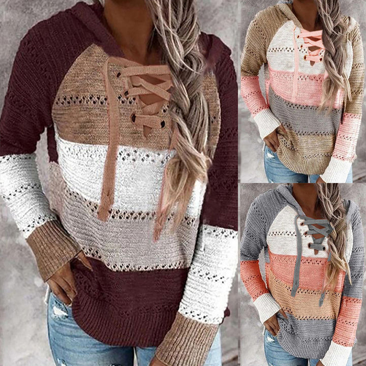 Women's Fashion Temperament Color Matching Hooded Long-sleeved Sweater-Sweaters-Zishirts