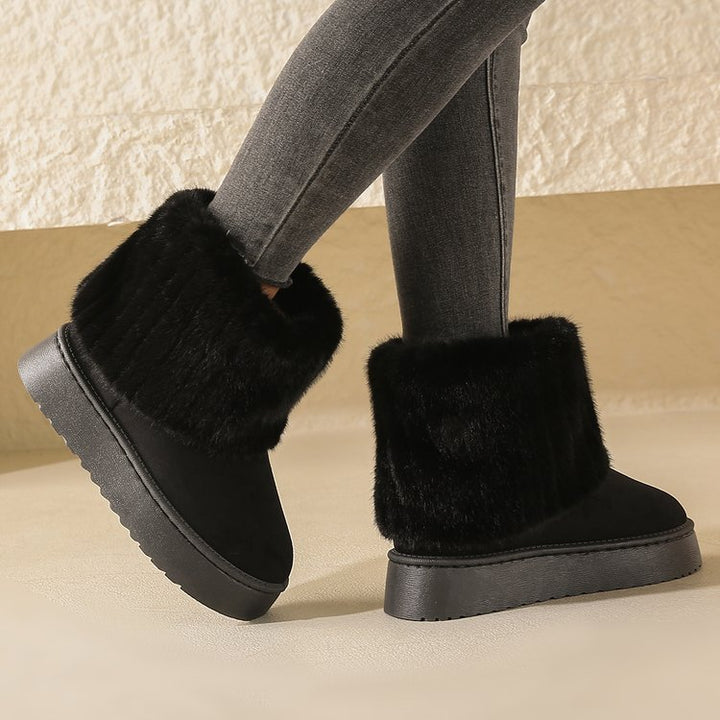 Thick-soled Plush Snow Boots Winter Warm Mid-tube Furry Cotton Shoes For Women Short Boot-Womens Footwear-Zishirts