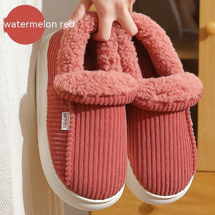 Ankle Wrap Cotton Slippers Winter Women's Plus Size Thickened Fleece-lined Warm Slugged Bottom-Womens Footwear-Zishirts