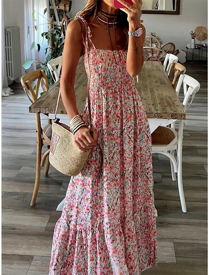 Spring And Summer Women's Printed Sling Swing Dress-Womens 2024 March-Zishirts