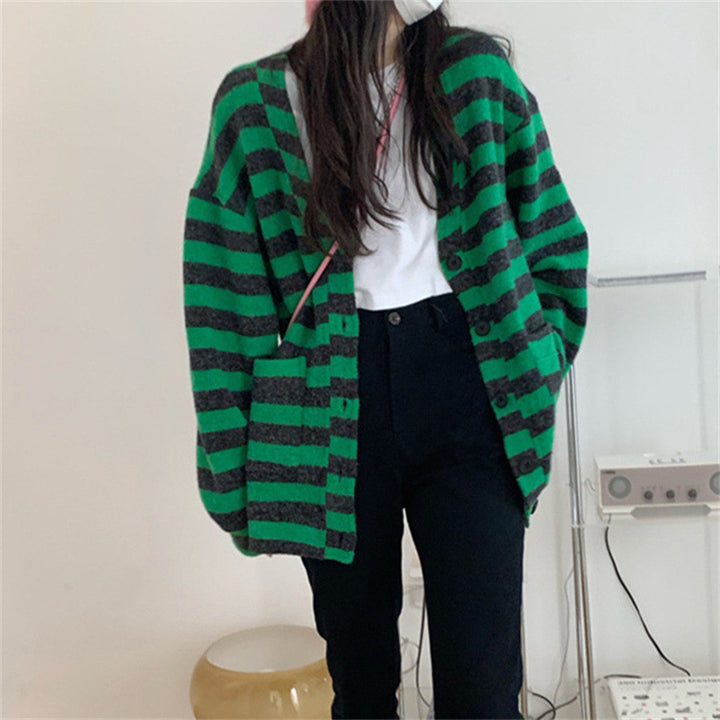 Striped Fashion Knitted Cardigan Jacket-Sweaters-Zishirts