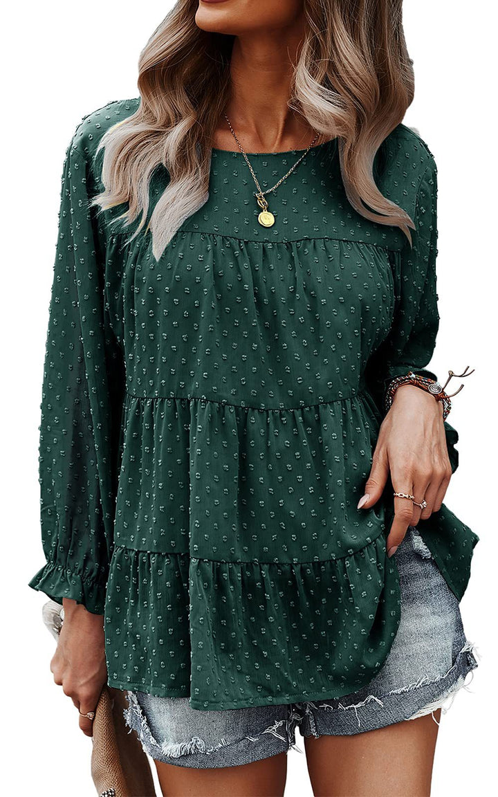 Loose Chiffon Shirt Round Neck Ruffle Top-Women's Outerwear 2023-Zishirts