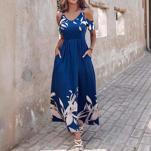 Fashion Shoulder-baring Printed Waist-controlled Long Dress-Lady Dresses-Zishirts