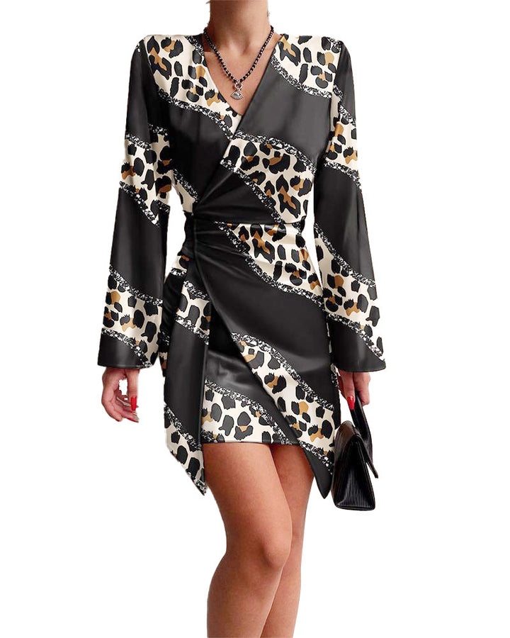 Women's Fashion Temperament Printed Long-sleeved Shirt Dress-Lady Dresses-Zishirts