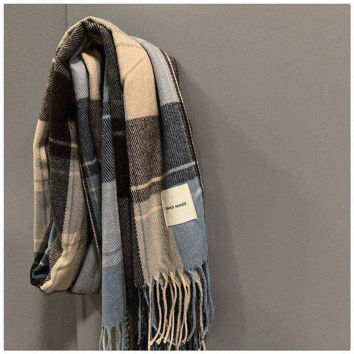 Men's Fashionable And Versatile Plaid Faux Cashmere Scarf-Scarves & Wraps-Zishirts