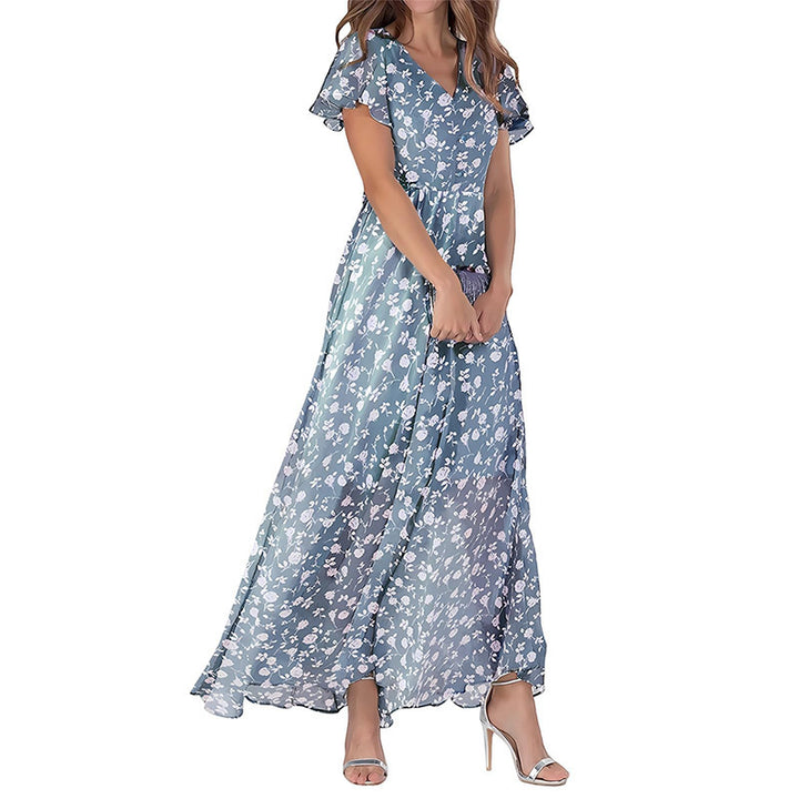 Women's Short Sleeve Printed Chiffon Dress-Lady Dresses-Zishirts