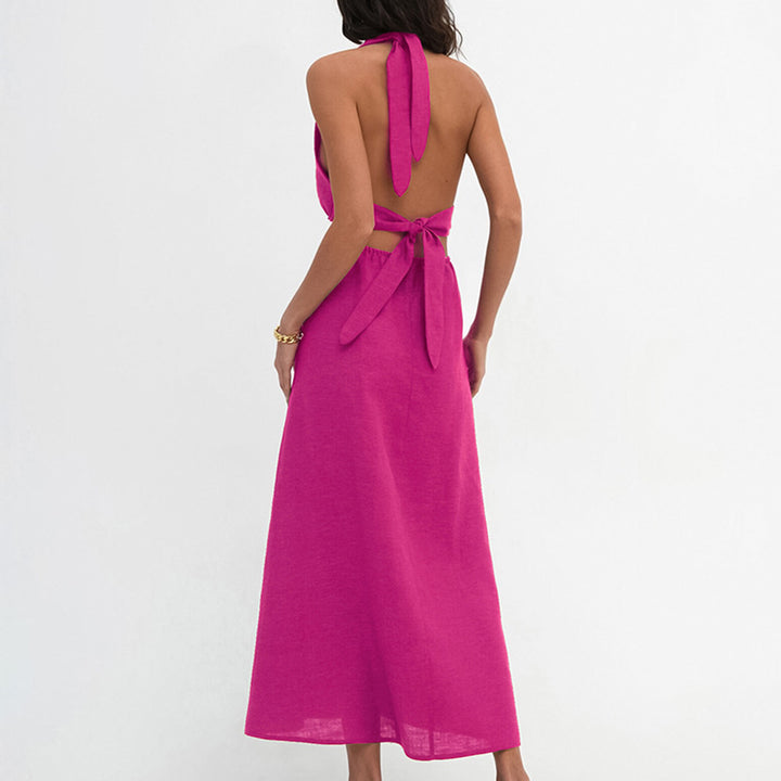 Women's Temperament Pure Color Slim-fit Deep V Dress-Lady Dresses-Zishirts