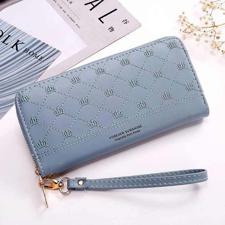 Long Crown Embroidery Thread Single Zip Clutch Wallet Women-Women's Bags-Zishirts