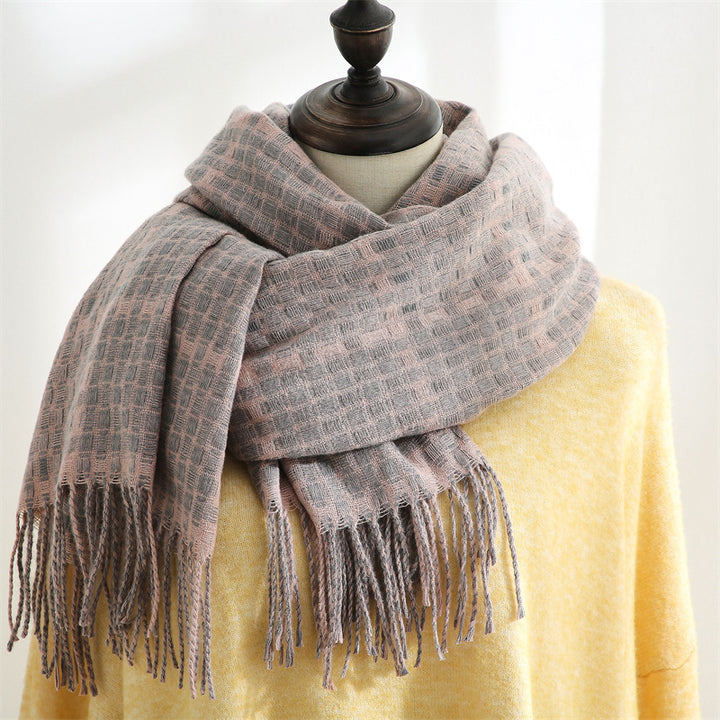 Women's New Thickened Warm Tassel Plaid Cashmere Scarves-Scarves & Wraps-Zishirts