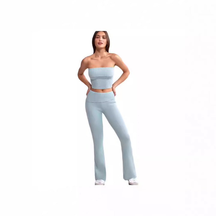 New Women's Tube Top Bell-bottom Pants Yoga Clothes Two-piece Set-Suits & Sets-Zishirts